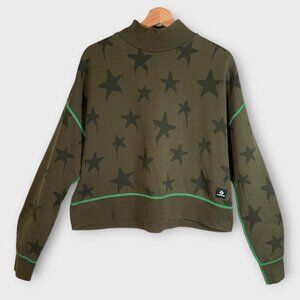 CONVERSE Sweatshirt MEDIUM Stars Olive Green Athleisue Normcore Streetwear